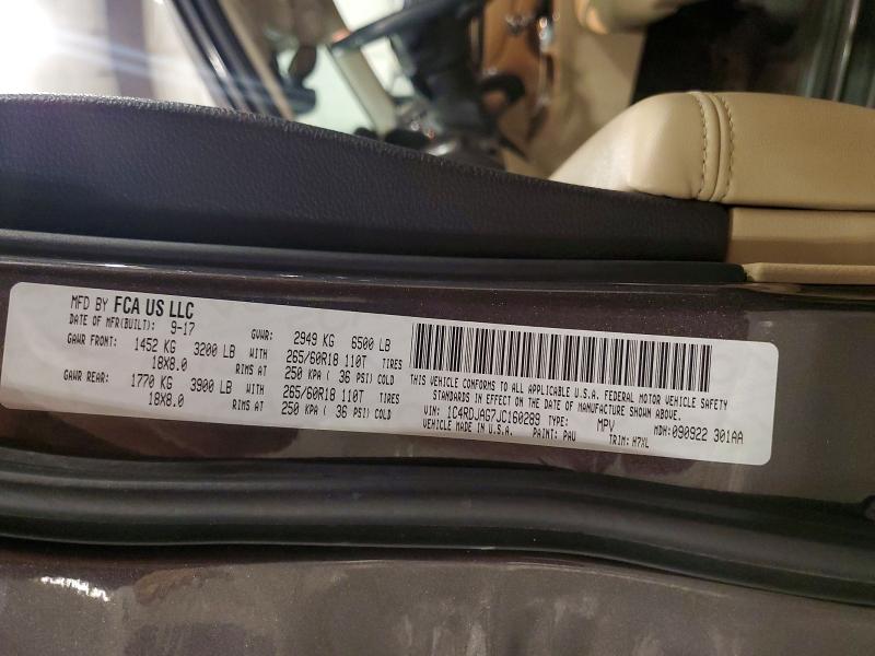 55656836 :رقم المزاد ، 1C4RDJAG7JC160289 vin ، 2018 Dodge Durango مزاد بيع