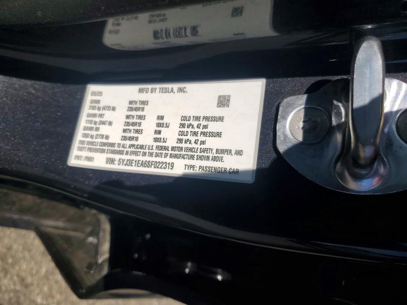 2025 Tesla Model 3 მანქანა იყიდება აუქციონზე, vin: 5YJ3E1EA6SF022319, აუქციონის ნომერი: 55799076
