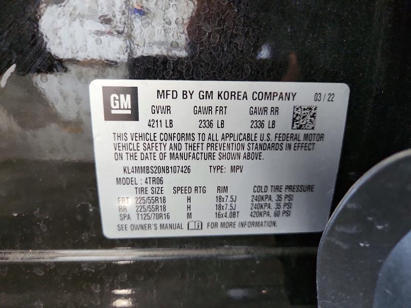 2022 Buick Encore Gx მანქანა იყიდება აუქციონზე, vin: KL4MMBS20NB107426, აუქციონის ნომერი: 57228916