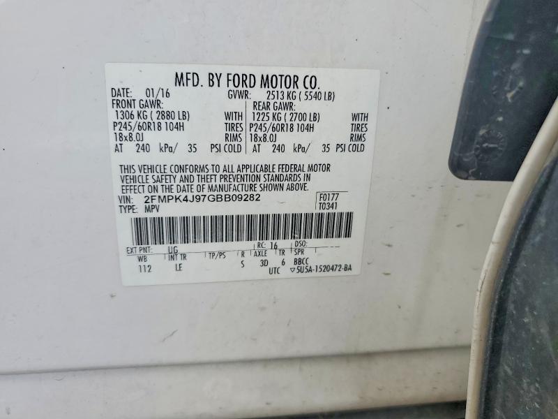 2016 Ford Edge მანქანა იყიდება აუქციონზე, vin: 2FMPK4J97GBB09282, აუქციონის ნომერი: 56662466