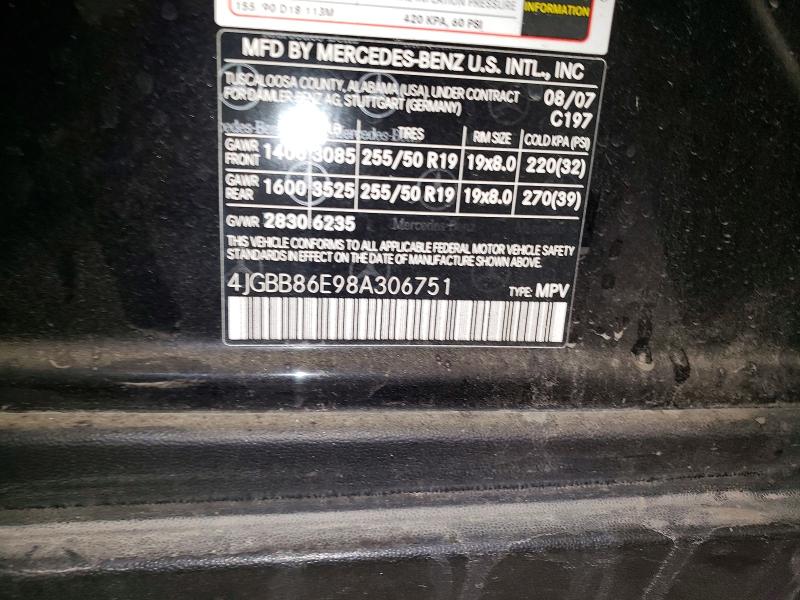 56187246 :رقم المزاد ، 4JGBB86E98A306751 vin ، 2008 Mercedes-benz Ml مزاد بيع
