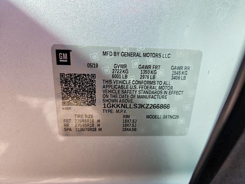 2019 Gmc Arcadia მანქანა იყიდება აუქციონზე, vin: 1GKKNLLS3KZ266866, აუქციონის ნომერი: 57207046