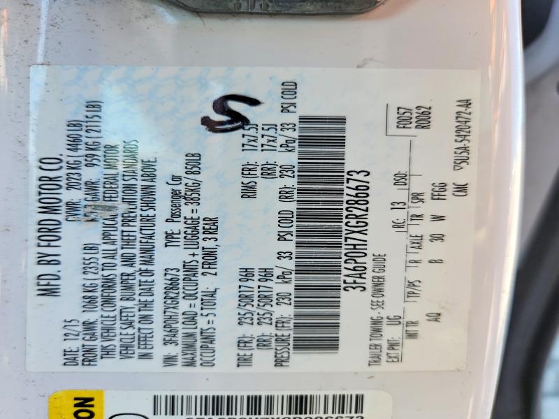 Aukcja sprzedaży 2016 Ford Fusion, vin: 3FA6P0H7XGR286673, numer aukcji: 56676116