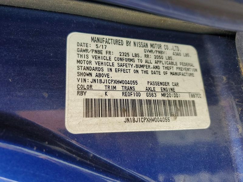 2017 Nissan Rogue Sport მანქანა იყიდება აუქციონზე, vin: JN1BJ1CPXHW004055, აუქციონის ნომერი: 57920676
