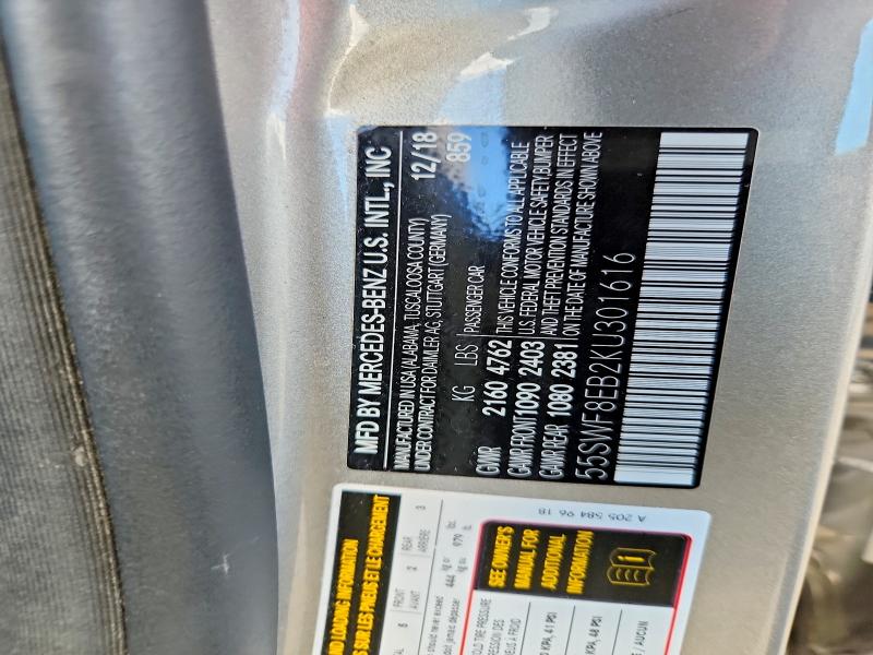 2019 Mercedes-benz C მანქანა იყიდება აუქციონზე, vin: 55SWF8EB2KU301616, აუქციონის ნომერი: 57587776