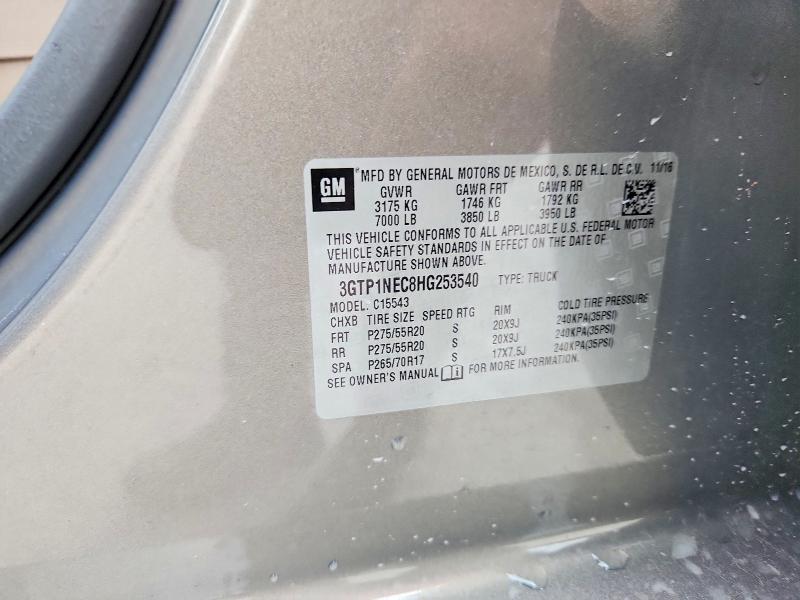 2017 Gmc Sierra მანქანა იყიდება აუქციონზე, vin: 3GTP1NEC8HG253540, აუქციონის ნომერი: 56890116