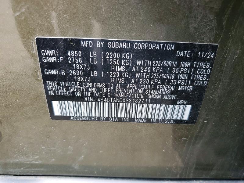 Aukcja sprzedaży 2025 Subaru Outback, vin: 4S4BTANC0S3182711, numer aukcji: 58497466