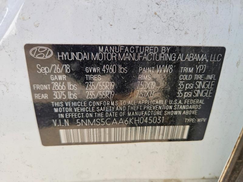 Продаж на аукціоні авто 2019 Hyundai Santa Fe, vin: 5NMS5CAA6KH045031, номер лоту: 56070576