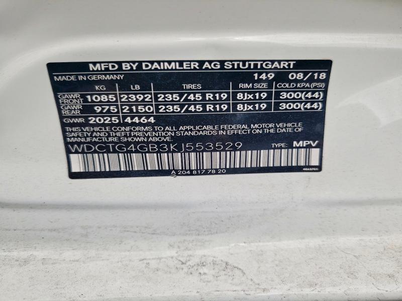 Aukcja sprzedaży 2019 Mercedes-benz Gla, vin: WDCTG4GB3KJ553529, numer aukcji: 56506816