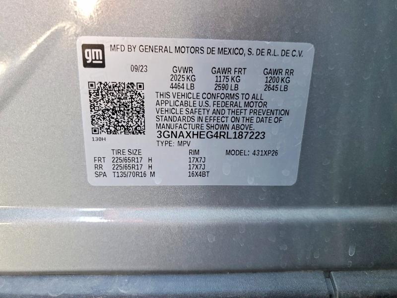 58072146 :رقم المزاد ، 3GNAXHEG4RL187223 vin ، 2024 Chevrolet Equinox مزاد بيع
