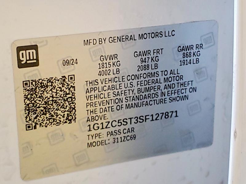 Продажа на аукционе авто 2025 Chevrolet Malibu, vin: 1G1ZC5ST3SF127871, номер лота: 55274896