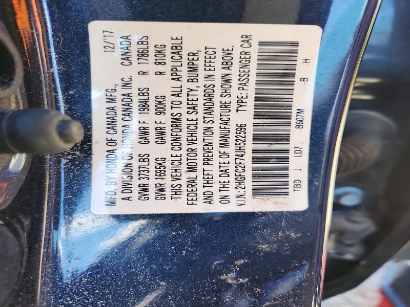 Aukcja sprzedaży 2018 Honda Civic, vin: 2HGFC2F74JH522596, numer aukcji: 56849706