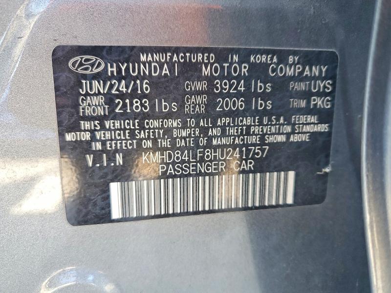 55954106 :رقم المزاد ، KMHD84LF8HU241757 vin ، 2017 Hyundai Elantra مزاد بيع