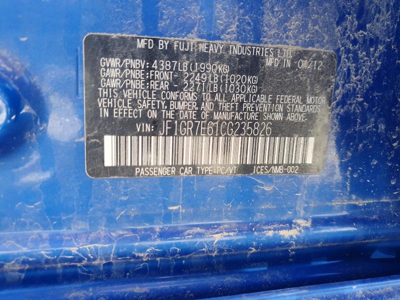 56855316 :رقم المزاد ، JF1GR7E61CG235826 vin ، 2012 Subaru Impreza مزاد بيع