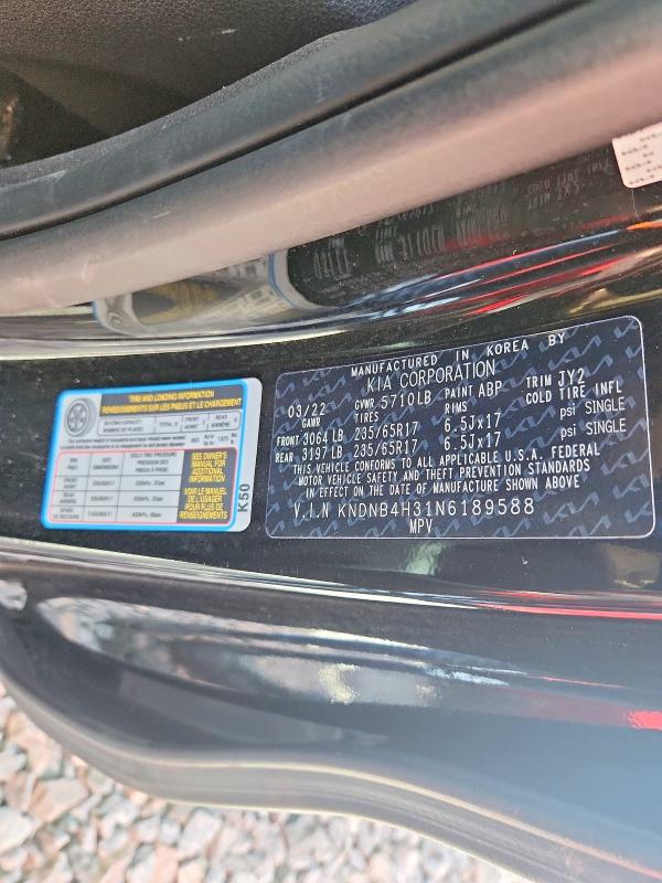 2022 Kia Carnival მანქანა იყიდება აუქციონზე, vin: KNDNB4H31N6189588, აუქციონის ნომერი: 55958766