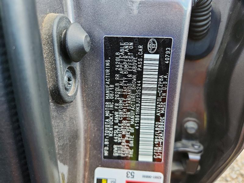 2018 Toyota Camry მანქანა იყიდება აუქციონზე, vin: 4T1B61HK9JU135244, აუქციონის ნომერი: 57814456