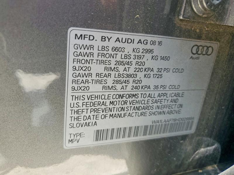 Продажа на аукционе авто 2017 Audi Q7, vin: WA1LAAF78HD026994, номер лота: 55696076