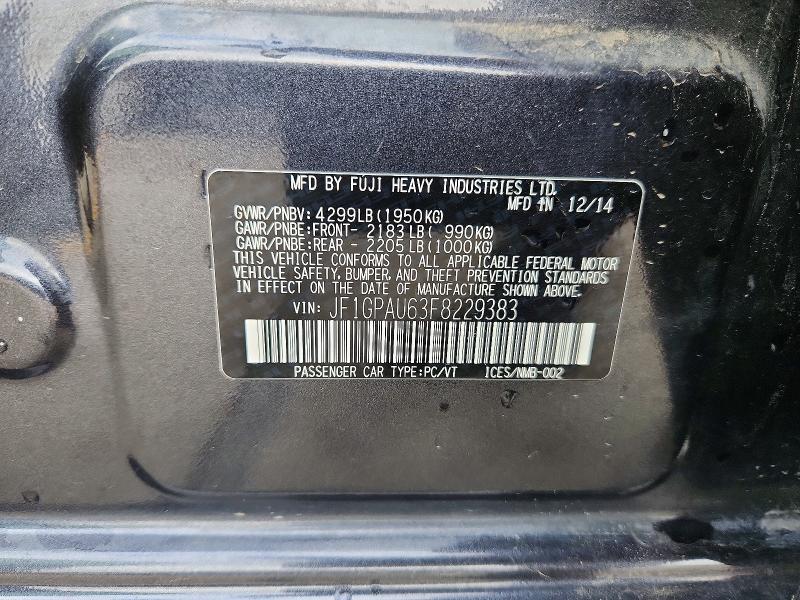 58802876 :رقم المزاد ، JF1GPAU63F8229383 vin ، 2015 Subaru Impreza مزاد بيع