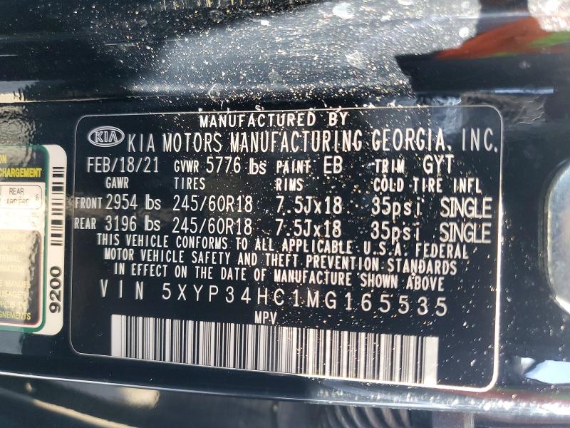 57834716 :رقم المزاد ، 5XYP34HC1MG165535 vin ، 2021 Kia Telluride مزاد بيع