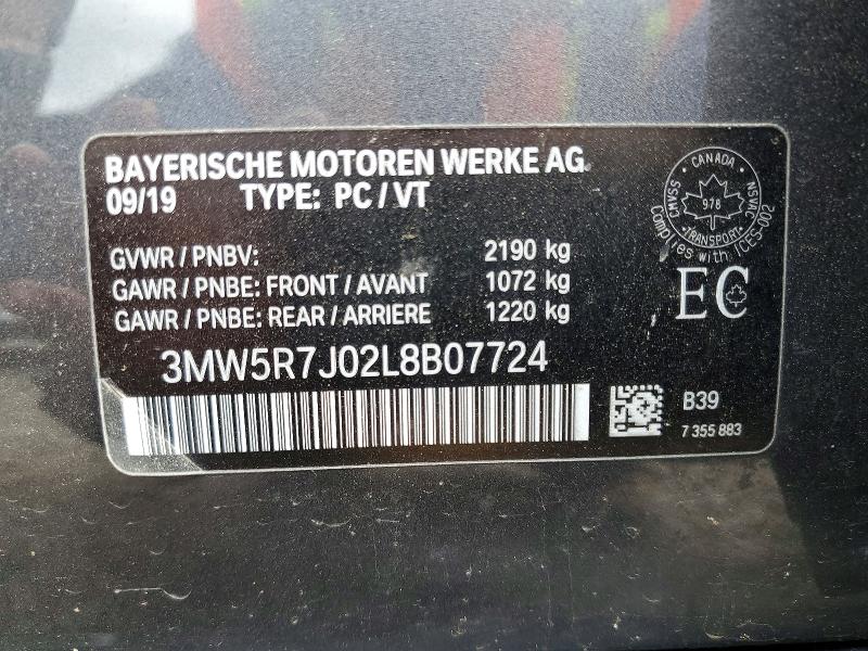 Продажа на аукционе авто 2020 Bmw 330xi, vin: 3MW5R7J02L8B07724, номер лота: 56055776