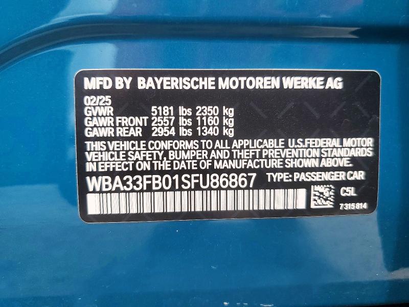 Продажа на аукционе авто 2025 Bmw 430xi, vin: WBA33FB01SFU86867, номер лота: 55991516