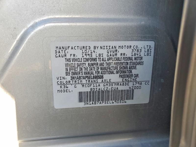 2014 Nissan Sentra მანქანა იყიდება აუქციონზე, vin: 3N1AB7AP5EL690506, აუქციონის ნომერი: 56132916