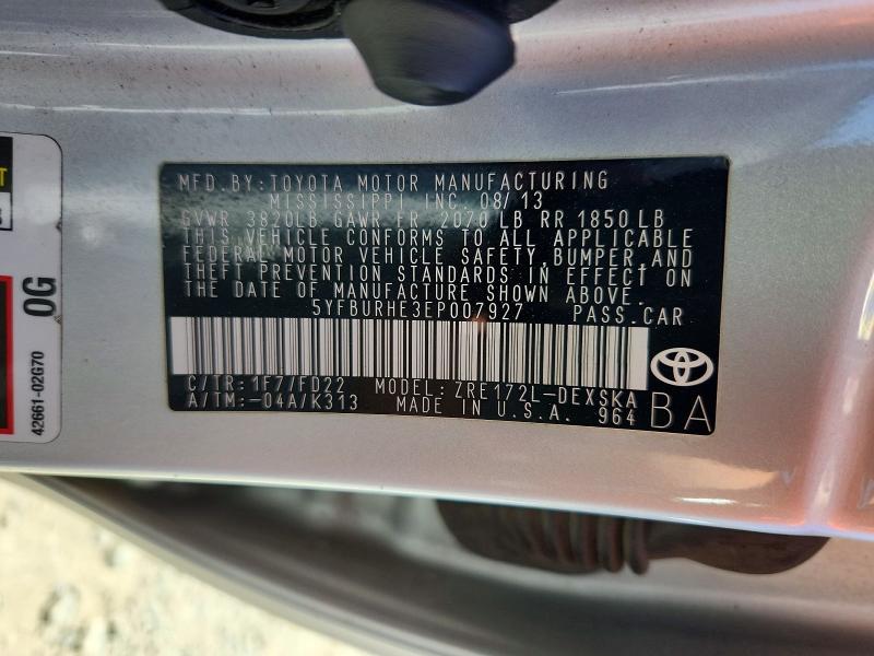 2014 Toyota Corolla მანქანა იყიდება აუქციონზე, vin: 5YFBURHE3EP007927, აუქციონის ნომერი: 55652876
