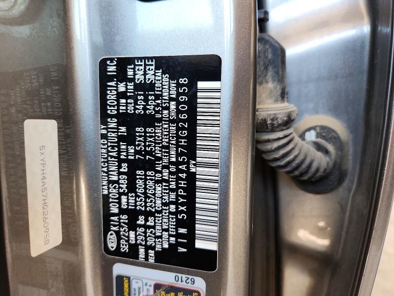 2017 Kia Sorento მანქანა იყიდება აუქციონზე, vin: 5XYPH4A57HG260958, აუქციონის ნომერი: 58306666