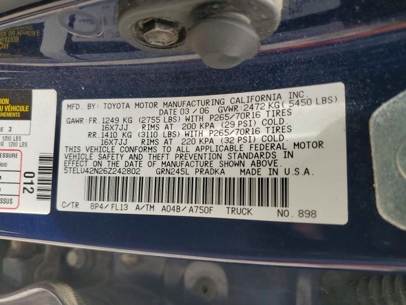 55197426 :رقم المزاد ، 5TELU42N26Z242802 vin ، 2006 Toyota Tacoma مزاد بيع
