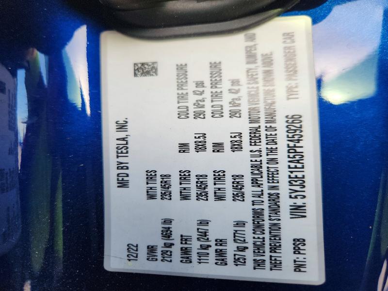 Aukcja sprzedaży 2023 Tesla Model 3, vin: 5YJ3E1EA5PF459266, numer aukcji: 57299186