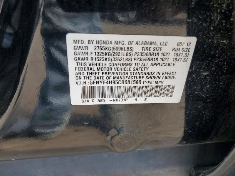 Продажа на аукционе авто 2012 Honda Pilot, vin: 5FNYF4H95CB081580, номер лота: 58684156