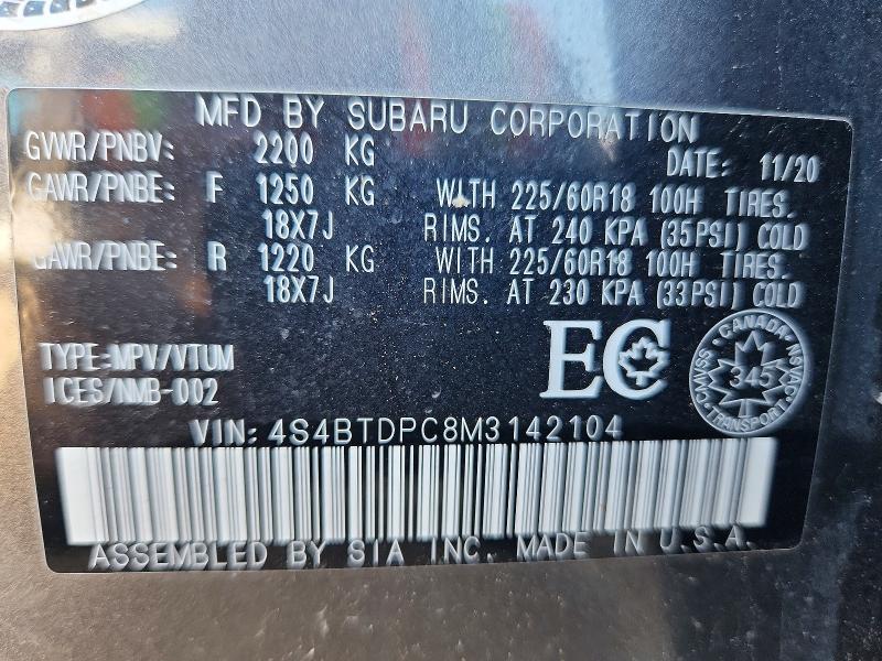 58588826 :رقم المزاد ، 4S4BTDPC8M3142104 vin ، 2021 Subaru Outback مزاد بيع