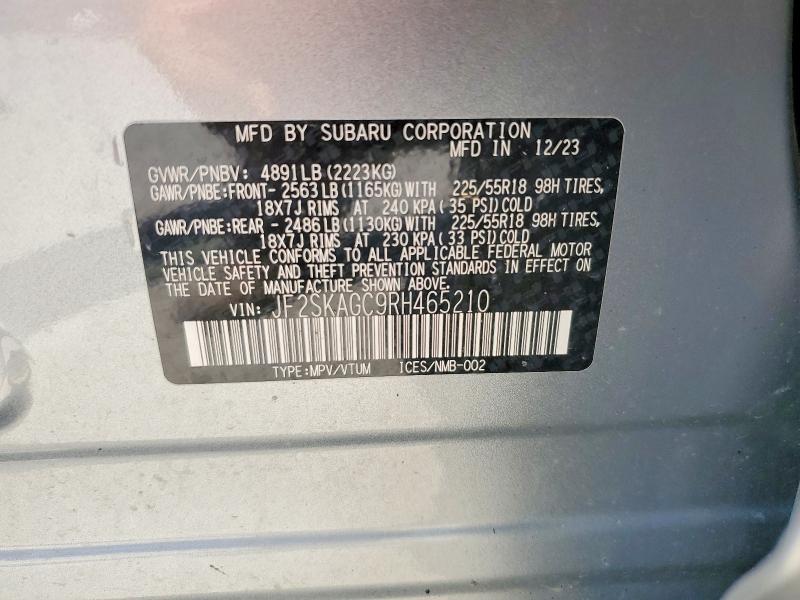 Aukcja sprzedaży 2024 Subaru Forester, vin: JF2SKAGC9RH465210, numer aukcji: 56240366