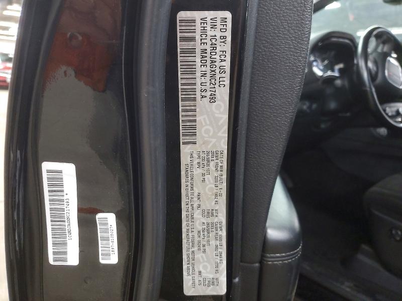 Продажа на аукционе авто 2022 Dodge Durango, vin: 1C4RDJAGXNC217493, номер лота: 57744486