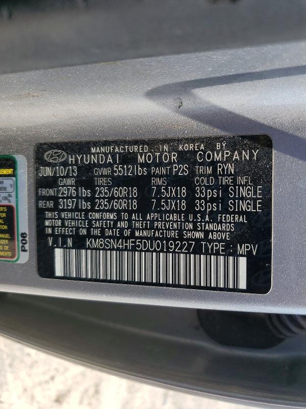 Продажа на аукционе авто 2013 Hyundai Santa Fe, vin: KM8SN4HF5DU019227, номер лота: 55772226