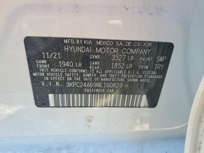 Aukcja sprzedaży 2022 Hyundai Accent, vin: 3KPC24A69NE160829, numer aukcji: 55044416