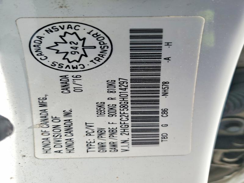 2016 Honda Civic მანქანა იყიდება აუქციონზე, vin: 2HGFC2F58GH014297, აუქციონის ნომერი: 55802856