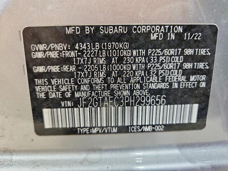 Aukcja sprzedaży 2023 Subaru Crosstrek, vin: JF2GTAEC3PH299656, numer aukcji: 57356666