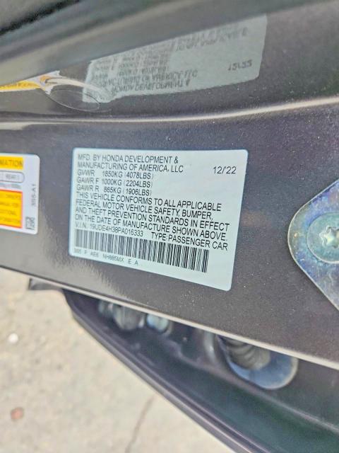 57927216 :رقم المزاد ، 19UDE4H38PA016333 vin ، 2023 Acura Integra مزاد بيع