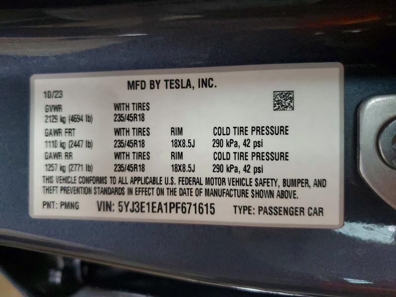Aukcja sprzedaży 2023 Tesla Model 3, vin: 5YJ3E1EA1PF671615, numer aukcji: 57478356