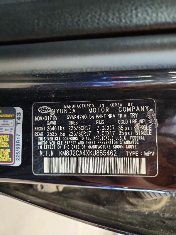 2019 Hyundai Tucson მანქანა იყიდება აუქციონზე, vin: KM8J2CA4XKU885462, აუქციონის ნომერი: 56833986