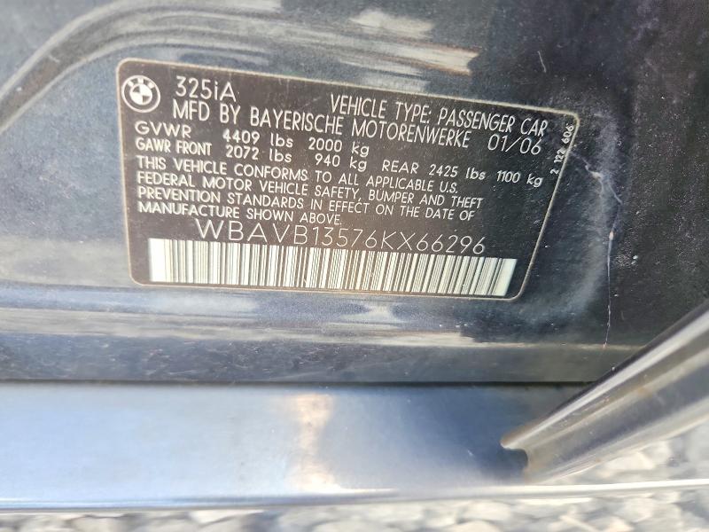 2006 Bmw 325 მანქანა იყიდება აუქციონზე, vin: WBAVB13576KX66296, აუქციონის ნომერი: 58613896