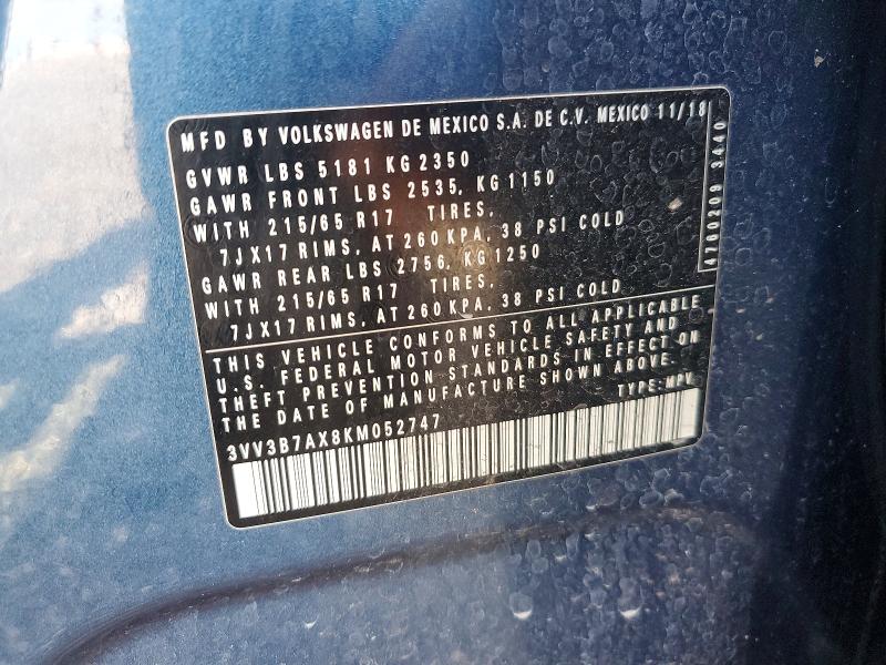 Aukcja sprzedaży 2019 Volkswagen Tiguan, vin: 3VV3B7AX8KM052747, numer aukcji: 58028706