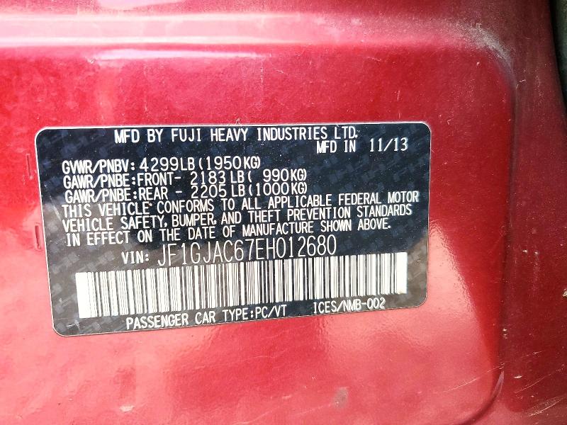 2014 Subaru Impreza მანქანა იყიდება აუქციონზე, vin: JF1GJAC67EH012680, აუქციონის ნომერი: 56151486