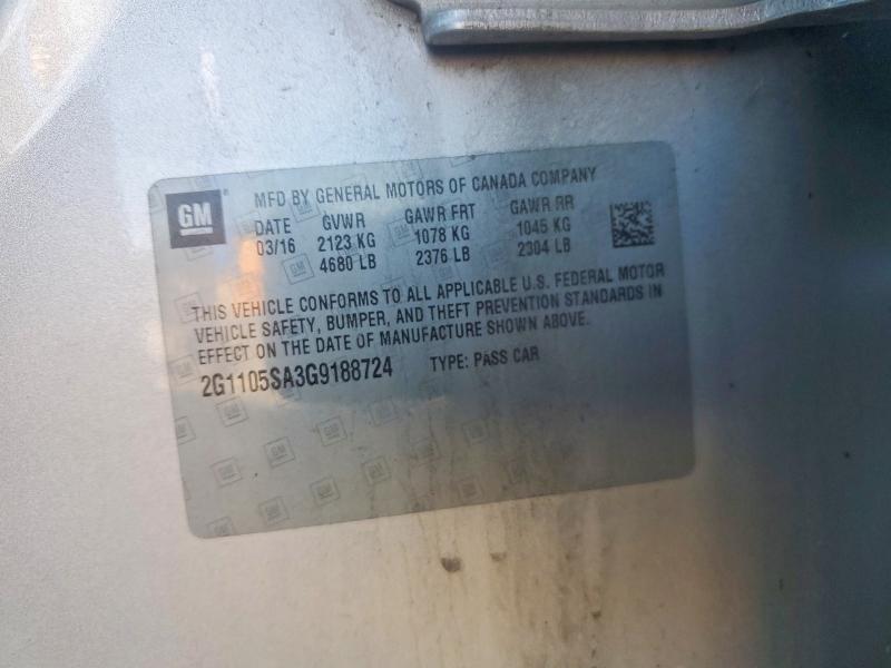 57371116 :رقم المزاد ، 2G1105SA3G9188724 vin ، 2016 Chevrolet Impala مزاد بيع