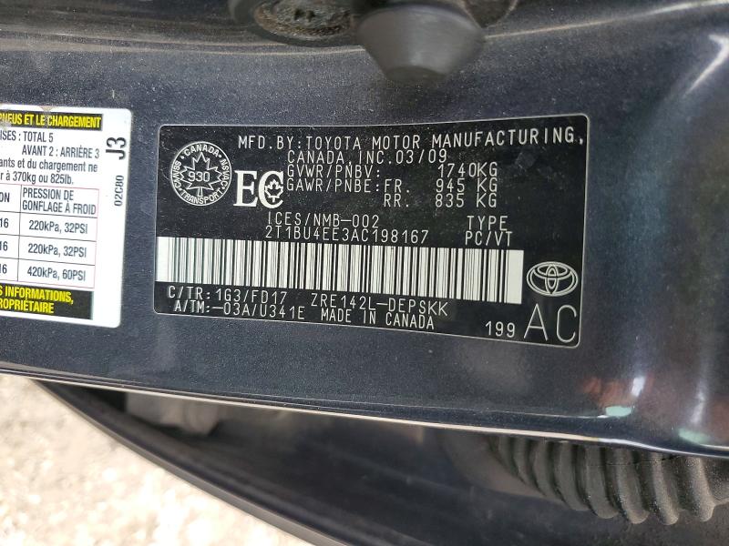 2010 Toyota Corolla მანქანა იყიდება აუქციონზე, vin: 2T1BU4EE3AC198167, აუქციონის ნომერი: 58923736