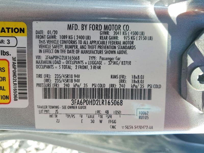 Продаж на аукціоні авто 2020 Ford Fusion, vin: 3FA6P0HD2LR165068, номер лоту: 55965206