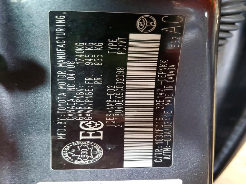 57458566 :رقم المزاد ، 2T1BU40EX9C032098 vin ، 2009 Toyota Corolla مزاد بيع