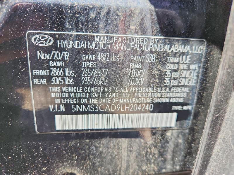 Aukcja sprzedaży 2020 Hyundai Santa Fe, vin: 5NMS3CAD9LH204240, numer aukcji: 55727526