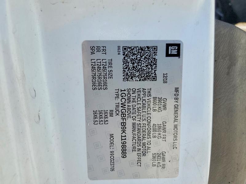 Продажа на аукционе авто 2019 Chevrolet Express G, vin: 1GCWGBFB9K1198889, номер лота: 57717386